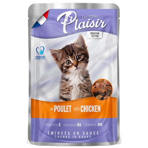 Plaisir Kitten Huhn in Soße, vollständiges Futter für junge Katzen, Beutel 100 g