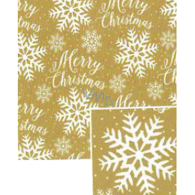 Nekupto Weihnachtsgeschenkpapier 70 x 1000 cm Goldene weiße Schneeflocken, Aufschrift