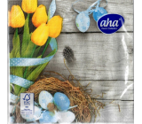 Aha Papierservietten 3 Lagen 33 x 33 cm 20 Stück Ostern grau, gelbe Tulpen, blaue Eier