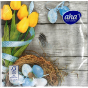 Aha Papierservietten 3 Lagen 33 x 33 cm 20 Stück Ostern grau, gelbe Tulpen, blaue Eier