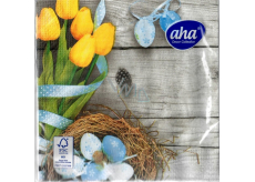 Aha Papierservietten 3 Lagen 33 x 33 cm 20 Stück Ostern grau, gelbe Tulpen, blaue Eier