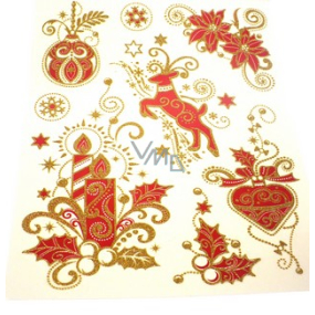 Fensterfolie ohne Leim rot mit goldenen Glitzerkerzen 42 x 30cm