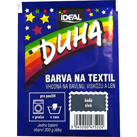 Ideal Duha grau, Farbe für Textilien auf Baumwolle, Viskose und Leinen, für 300 g Stoff, 15 g