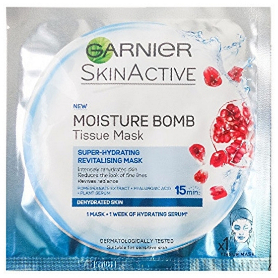 Garnier Moisture + Aqua Bomb superhydratisierende Füllung Textil Gesichtsmaske 15 Minuten 32 g