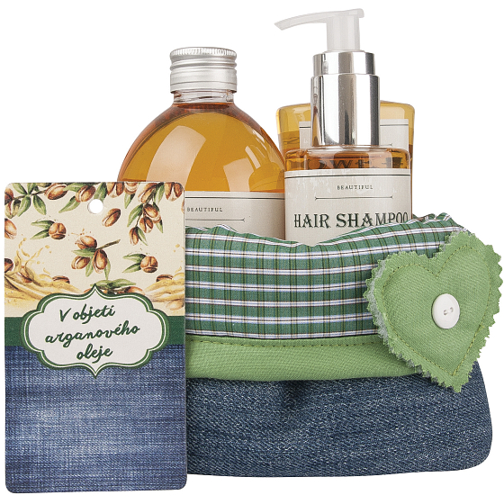 Bohemia Gifts Arganöl In der Umarmung von Arganöl Duschgel 250 ml + Haarshampoo 250 ml + Badeschaum 500 ml + Tuchkorb, Kosmetikset