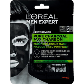 Loreal Paris Herren Experte Pure Charcoal Cleansing Textile Gesichtsmaske für Männer 30 g