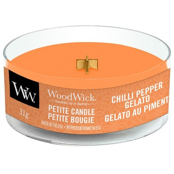 WoodWick Chilli Pepper Gelato - Duftkerze mit Chili und Pfeffer, Holzdocht, Petite 31 g