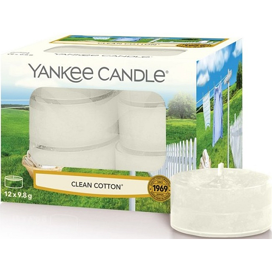 Yankee Candle Clean Cotton - Teelicht mit Duft nach reiner Baumwolle 12 x 9,8 g
