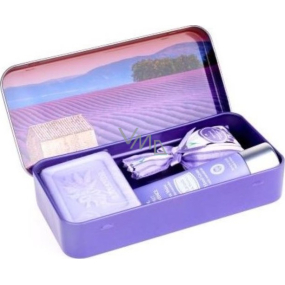 Esprit Provence Lavendel Toilettenseife 60 g + Duftbeutel + Handcreme 30 ml + Blechdose mit Bild des Sonnenuntergangs, Kosmetikset für Damen