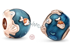 Sterling Silber 925 Schimmernde Meereswellen mit Fischen, Perle für Meeresarmband
