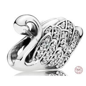 Charme Sterling Silber 925 Majestätischer Schwan, Perle am Armband Tier