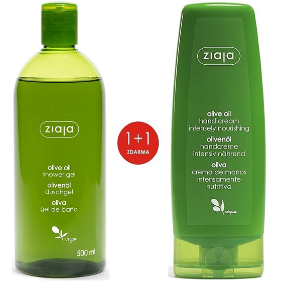 Ziaja Oliva Duschgel 500 ml + Hand- und Nagelcreme für trockene Haut 80 ml, Duopack