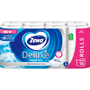 Zewa Deluxe Aqua Tube Delicate Care Toilettenpapier 3-lagig 150 Stück 16 Stück, Rolle, die gewaschen werden kann