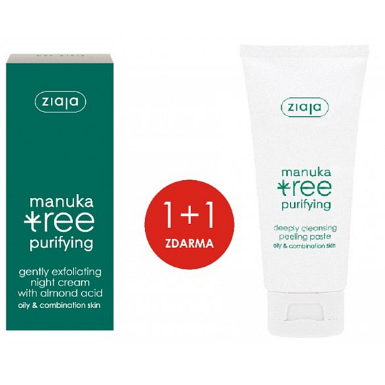 Ziaja Manuka Tree Purifying sanft peeling Nachtcreme 50 ml + Tiefenreinigungs-Peeling-Maske 75 ml, Duopack