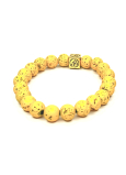 Lava hellgelb mit königlichem Mantra Om-Armband elastischer Naturstein, Kugel 8 mm / 16-17 cm, geboren aus den vier Elementen