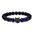Lava schwarz + Tigerauge dunkelblau + Wolfskopf Armband elastisch Naturstein, Kugel 8 mm / 21 cm