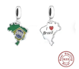 Charm Sterlingsilber 925 Brasilien Flagge - schwingende Karte, Anhänger für Armband Reisen