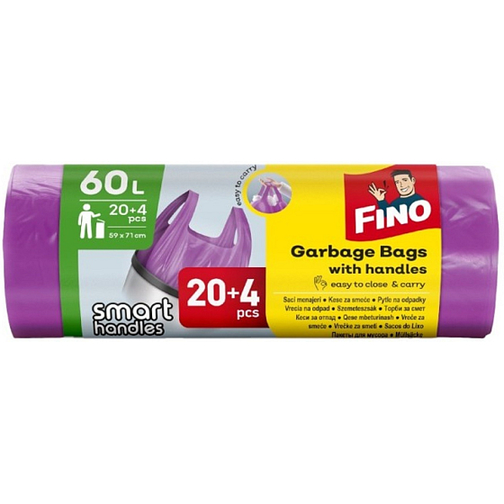 Fino Color Müllbeutel mit Griffen lila 13 µ, 60 Liter 59 x 71 cm, 20 + 4 Stück
