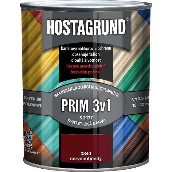 Hostagrund Prim 3v1 S2177 Grund- und Deckfarbe für Metall, 0840 rotbraun, 600 ml
