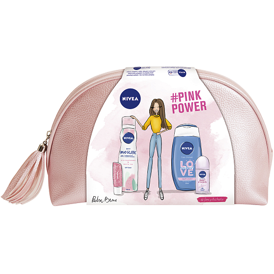 Nivea Raspberry White Tea Körperschaum 200 ml + Love Waves Duschgel 250 ml + Pearl & Beauty Ball Antitranspirant 50 ml + Labello Pearly Shine Lippenbalsam 4,8 g + Hülle, Kosmetikset