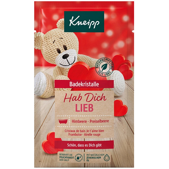 Kneipp ich liebe dich! Badesalz mit natürlichem Himbeer-Extrakt und pflegendem Cranberry-Öl zeigt Ihre Liebe 60 g