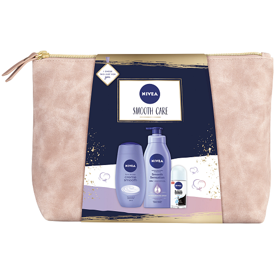 Nivea Smooth Care Körperlotion 400 ml + Duschgel 250 ml + Antitranspirant Roll-on 50 ml + Etui, Kosmetikset für Frauen