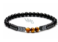 Onyx / Tigerauge / Hämatit Armband elastisch Naturstein matt, Kugel 8 mm / 16 - 17 cm