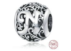 Sterling Silber 925 Magic Alphabet Buchstabe N mit Blumen, Perle für Armband