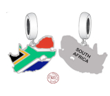 Charm Sterlingsilber 925 Südafrika Flagge - schwingende Karte, Anhänger für Reise-Armband