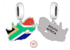 Charm Sterlingsilber 925 Südafrika Flagge - schwingende Karte, Anhänger für Reise-Armband