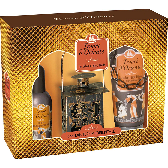 Tesori d Oriente Fior di Loto Eau de Toilette 100 ml + Duschgel 250 ml + Laterne, für Frauen Geschenkset