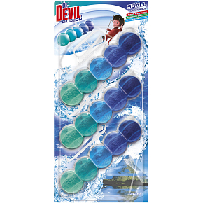 Dr. Devil WC Bicolor 5ball polar aqua hängender WC Block, 3× 35 g Dr. Devil WC Bicolor 5ball polar aqua hängender WC Block, 3× 35 g