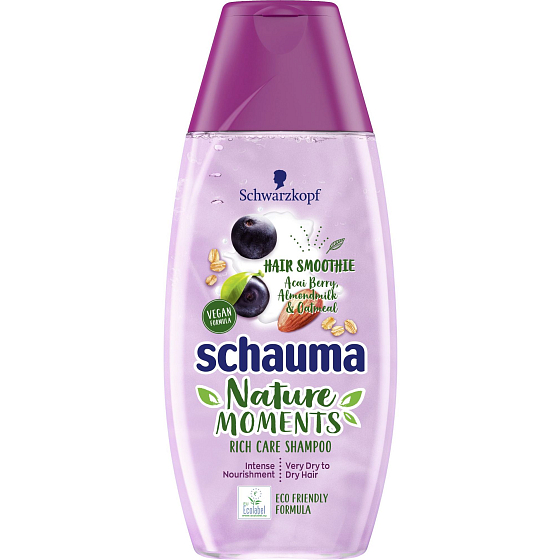 Schauma Nature Moments Acai Frucht-, Mandelmilch- und Haferflocken-Shampoo für sehr trockenes und trockenes Haar 250 ml
