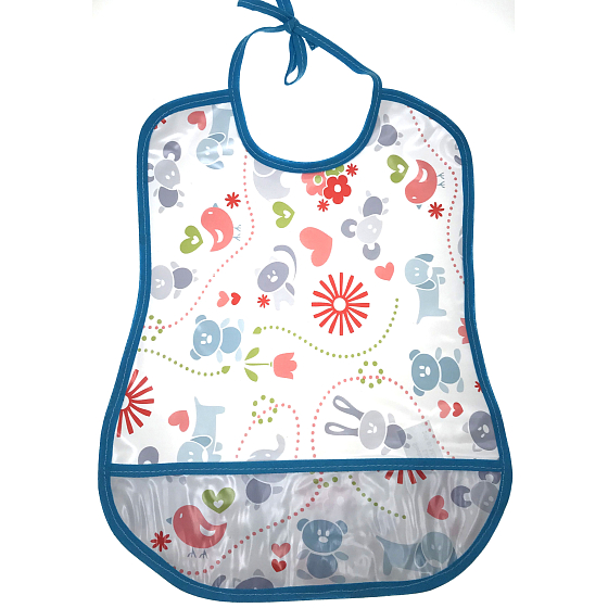 Kunststoff Nova Bib Kinder waschbar blau Tier Saum