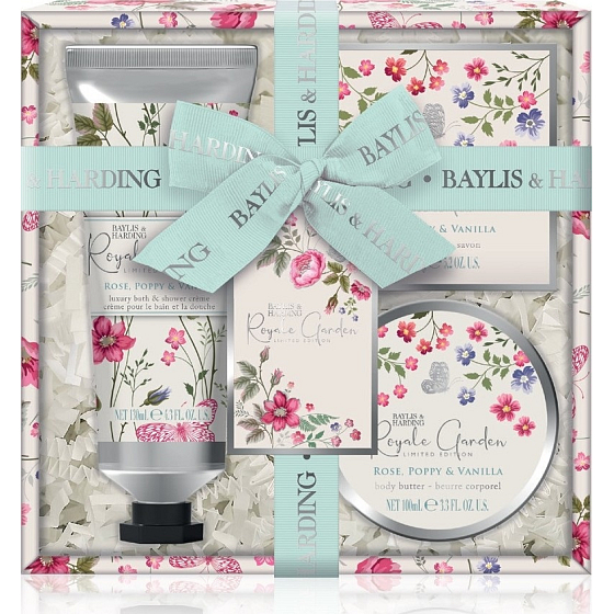 Baylis & Harding Royal Garden Dusch- und Badecreme 130 ml + Seife 150 g + Körperbutter 100 ml, Kosmetikset