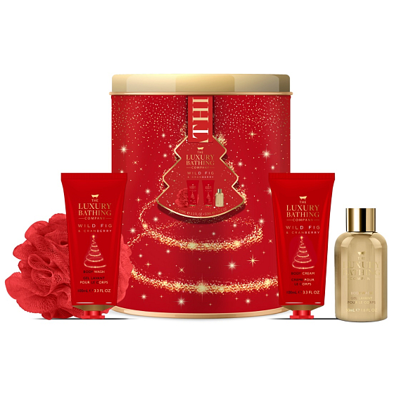 Grace Cole Wild Fig & Cranberry Reinigungsgel 100 ml + Körpercreme 100 ml + Badeschaum 50 ml + Waschschwamm + Blechdose, Kosmetikset für Damen