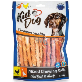 KidDog Gemischte Kaurollen mit Huhn & Ente Mix Büffelsticks mit Hühner- und Entenfleisch - 8 mm/12 cm 250 g