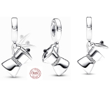 Charm Sterling Silber 925 Kaffeekanne, aufklappbarer Armbandanhänger, Essen und Trinken