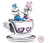 Charme Sterling Silber 925 Disney Disneyland Donald Duck und Daisy in einer Tasse, Perle für Armband