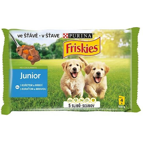 Purina Friskies Junior Huhn mit Karotten im Saft Alleinfuttermittel für Hunde Kapsel 4 x 100 g