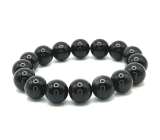 Obsidian-Armband elastischer Naturstein, Kugel 12 mm / 16 - 17 cm, randlos