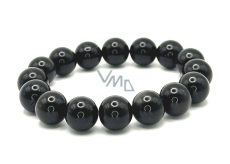 Obsidian-Armband elastischer Naturstein, Kugel 12 mm / 16 - 17 cm, randlos