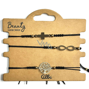 Albi Lebensbaum, Unendlichkeit, Kreuz Armband schwarz, verstellbare Größe, Set 3 Stück Albi Lebensbaum, Unendlichkeit, Kreuz Armband schwarz, verstellbare Größe, Set 3 Stück