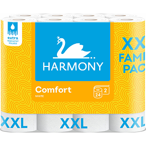 Harmony Comfort XXL 2-lagiges Toilettenpapier, 24 Rollen, 18,2 m Rolle Harmony Comfort XXL 2-lagiges Toilettenpapier, 24 Rollen, 18,2 m Rolle