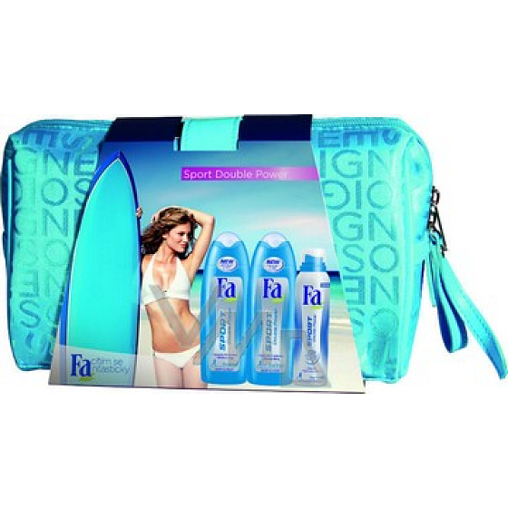 Fa Sport Double Power Cool Frisches Duschgel 2 x 250 ml + Deodorant Spray 150 ml + Etue, Kosmetikset