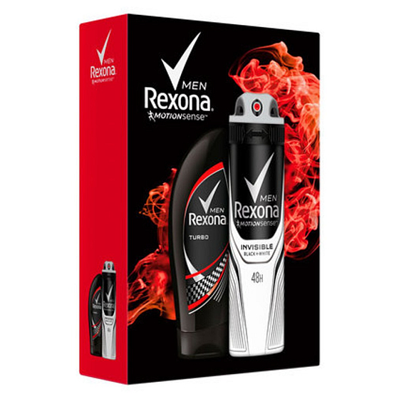 Rexona Men Turbo 250 ml Duschgel für Körper und Haar + Motionsense Invisible Black + White Antitranspirant Deodorant Spray 150 ml