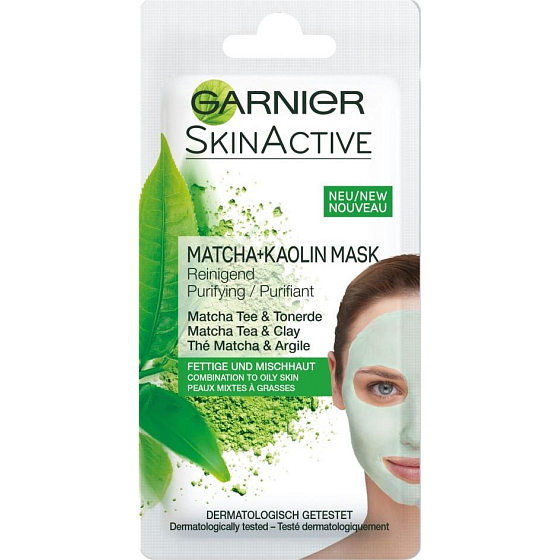 Garnier Skin Active Matcha + Kaolin Maske Reinigungskaolin Gesichtsmaske zur Kombination mit fettiger Haut 8 ml