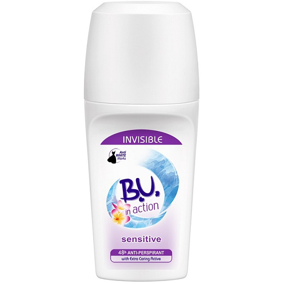 BU In Action Sensitive Invisible 48h Ball Antitranspirant Deodorant Roll-On für Frauen 50 ml