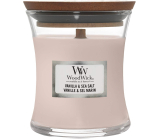 WoodWick Vanille & Meersalz - Duftkerze mit Vanille und Meersalz mit Holzdocht und Deckelglas klein 85 g