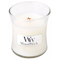 WoodWick White Tea & Jasmine - Duftkerze mit weißem Tee und Jasmin mit Holzdocht und Deckelglas klein 85 g